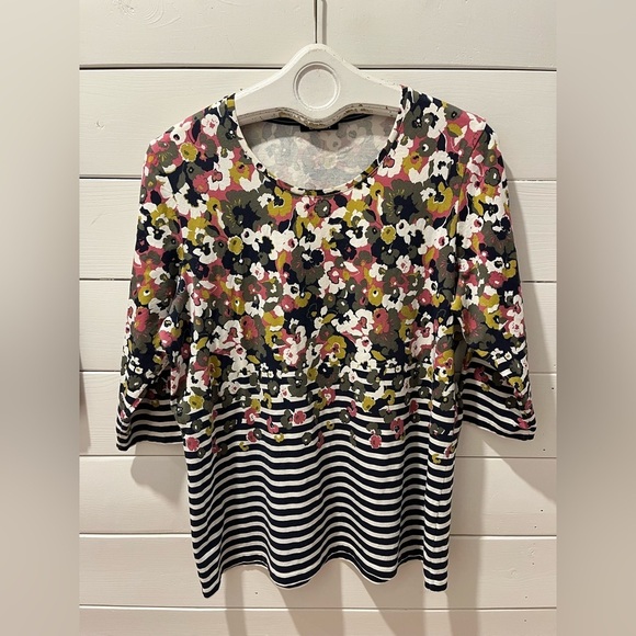 OLSEN Striooed & florals pattern 3/4 sleeve top size XL - Picture 1 of 7